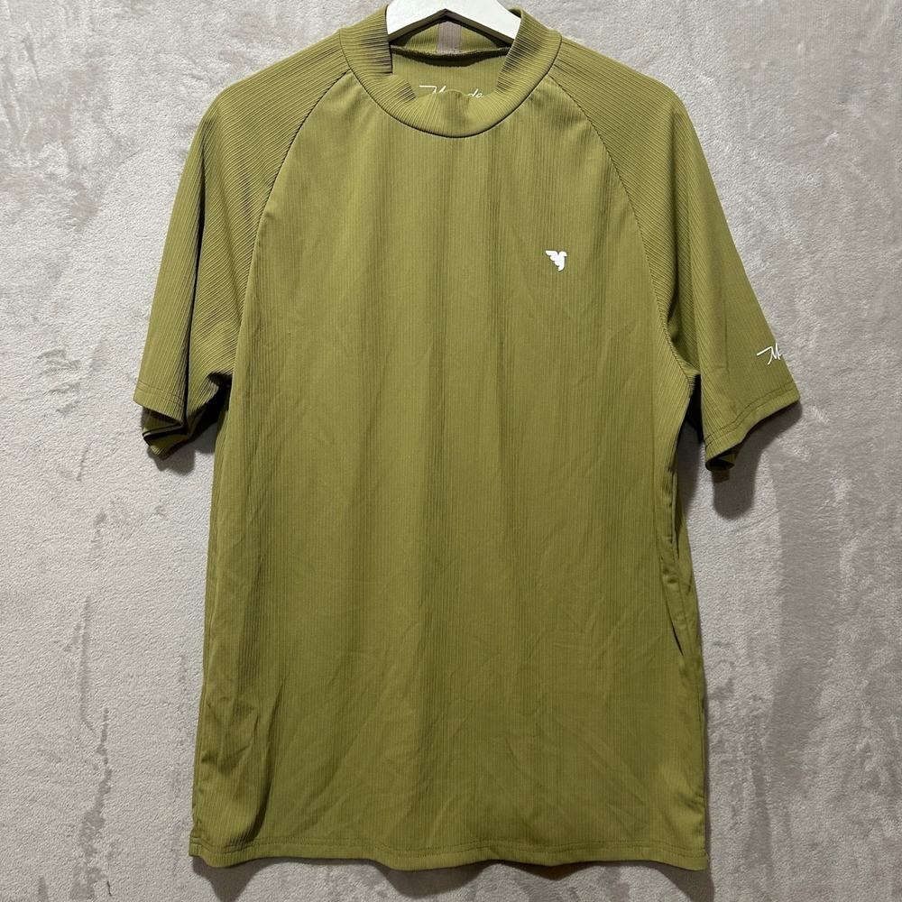 Macade Golf Mens Green Ribbed Mock Neck Short Sleeve Performance T-Shirt M